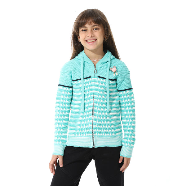 Girls_Hooded_Neck_Long_Sleeve_Knitted_Sweater_-_Light_Green_&_White