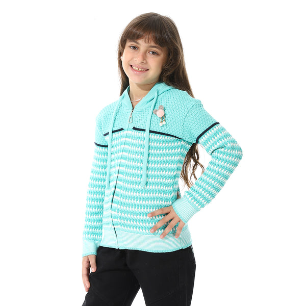 Girls_Hooded_Neck_Long_Sleeve_Knitted_Sweater_-_Light_Green_&_White