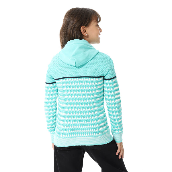 Girls_Hooded_Neck_Long_Sleeve_Knitted_Sweater_-_Light_Green_&_White