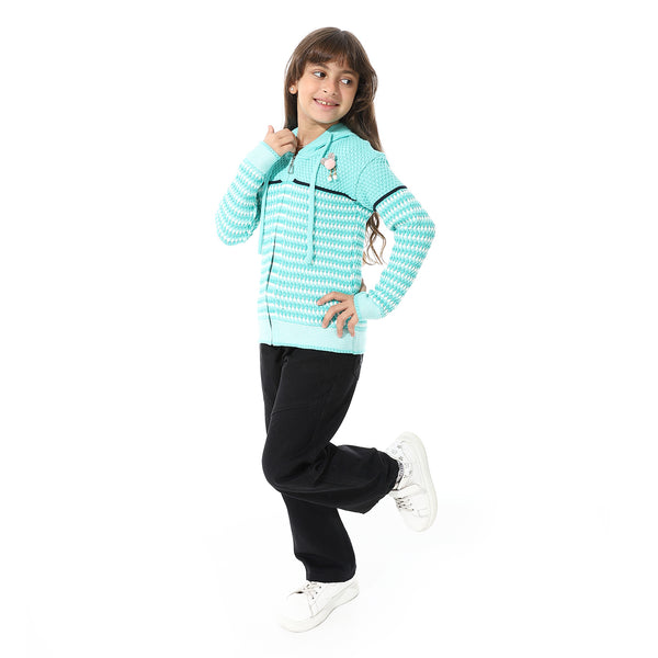 Girls_Hooded_Neck_Long_Sleeve_Knitted_Sweater_-_Light_Green_&_White