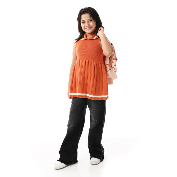 Acrylic Girls Dress With Self Pattern Jacket Orange