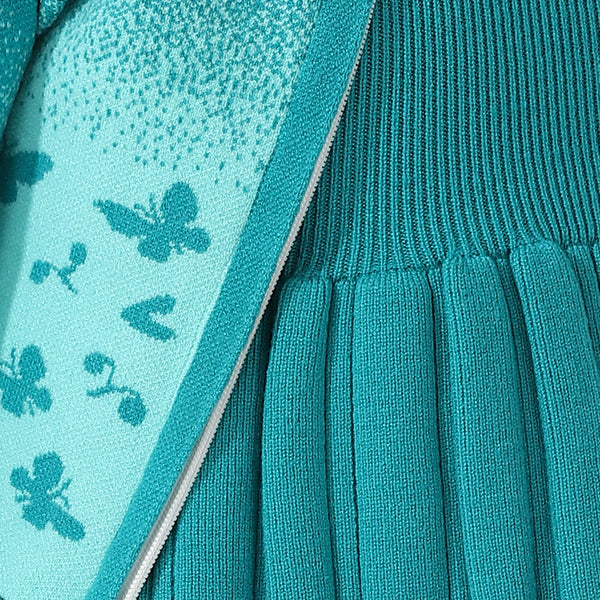 Acrylic Girls Dress With Self Pattern Jacket Turquoise