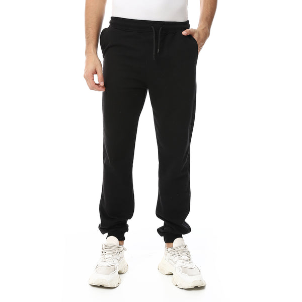 Elastic Waist With Drawstring Fleeced Sweatpants - Black