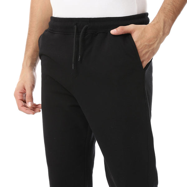 Elastic Waist With Drawstring Fleeced Sweatpants - Black