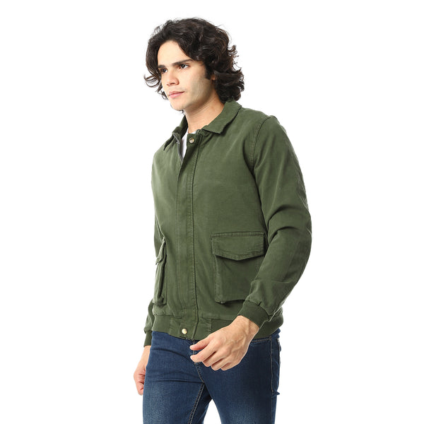 Gabardine_Olive_Jacket_With_Two_Pockets