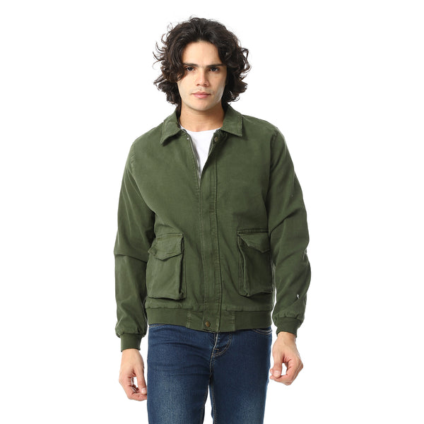 Gabardine_Olive_Jacket_With_Two_Pockets