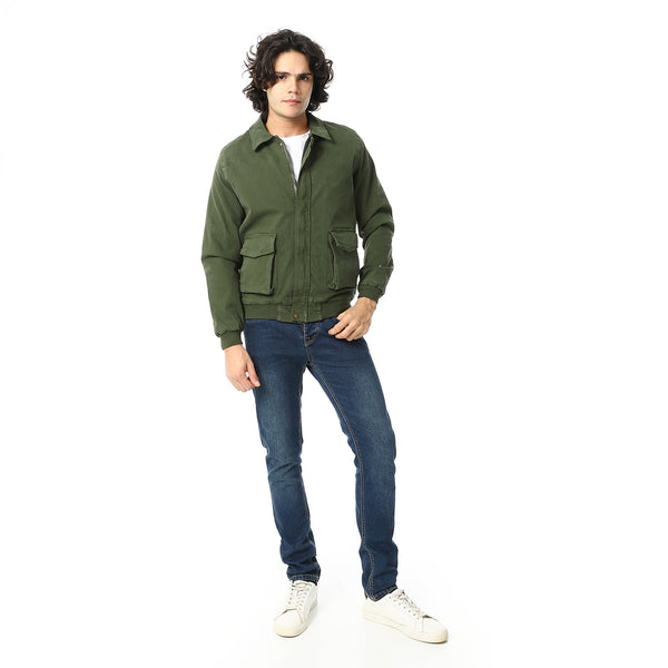 Gabardine_Olive_Jacket_With_Two_Pockets
