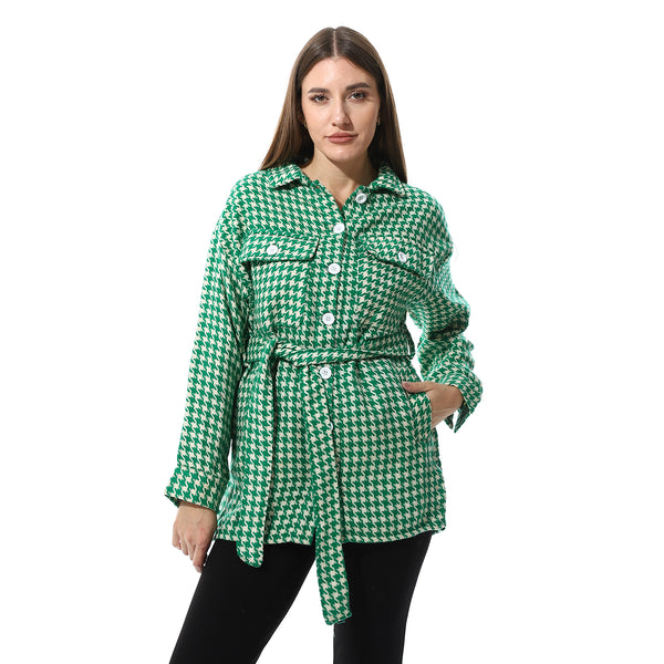 Houndstooth_Long_Sleeves_Jacket_-_Green_&_Off_White