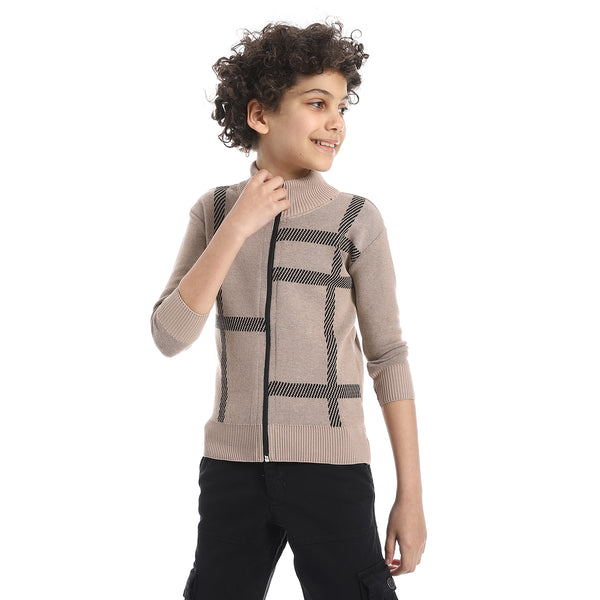 Zip_Through_Neck_Boys_Sweater_-_Buff_Beige_&_Black