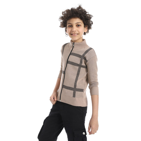 Zip_Through_Neck_Boys_Sweater_-_Buff_Beige_&_Black