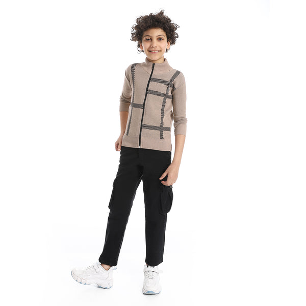 Zip_Through_Neck_Boys_Sweater_-_Buff_Beige_&_Black