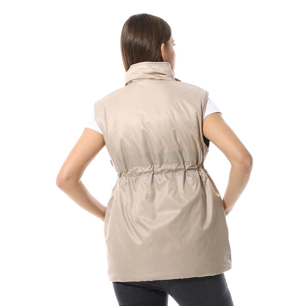Chic_Sleevess_Zipped_Vest_Beige