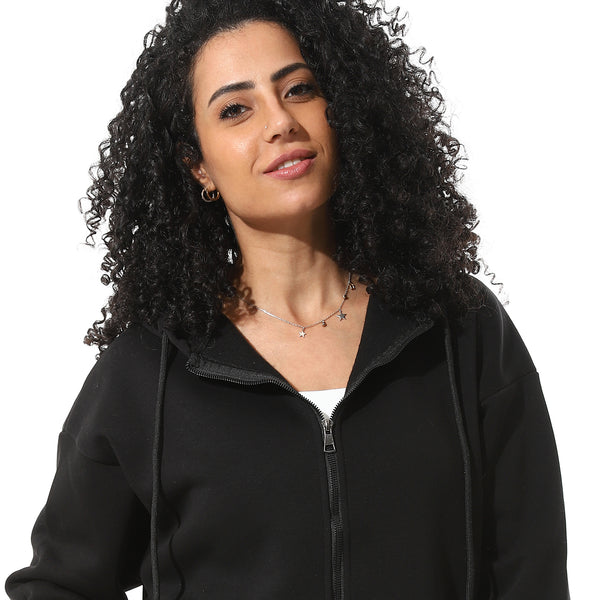 Black-Elastic-Waist-Hooded-Fleeced-Tracksuit