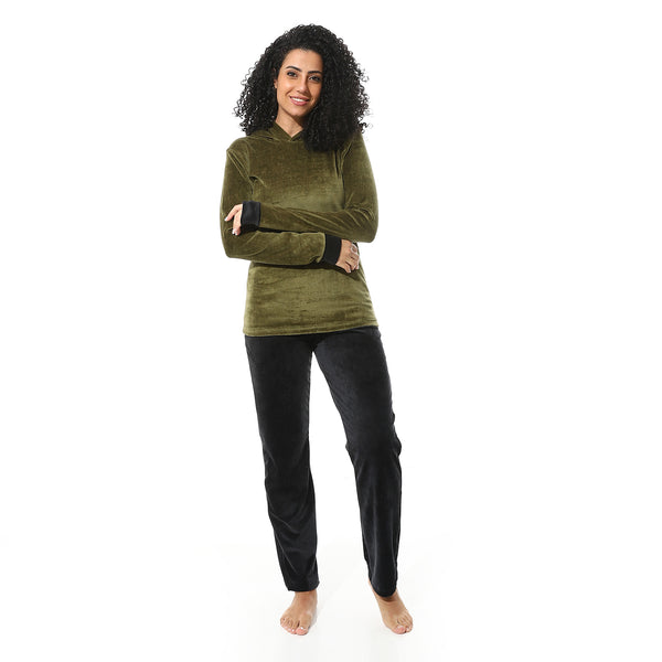 Olive-stitched-hooded-pajama-set