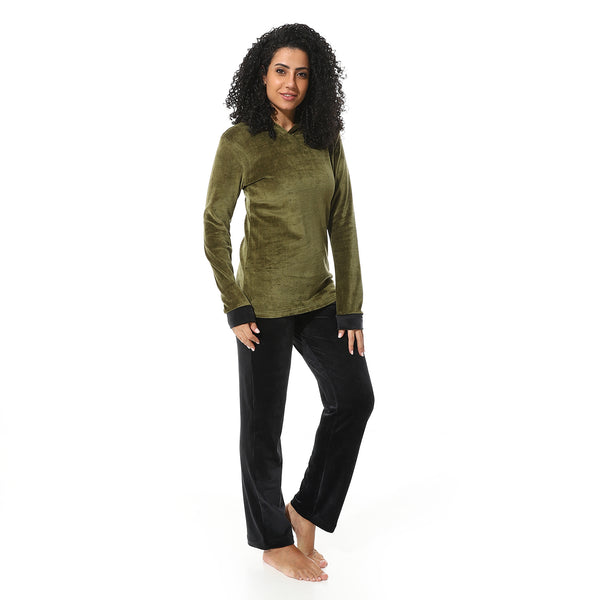 Olive-stitched-hooded-pajama-set