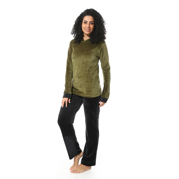 Olive-stitched-hooded-pajama-set