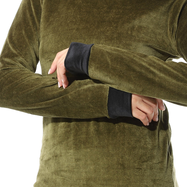 Olive-stitched-hooded-pajama-set
