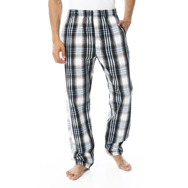 Plaid_Pattern_Elastic_Waist_Pajama_Bottom_-_Black,_White_&_Baby_Blue