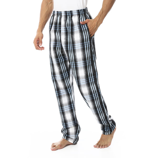 Plaid_Pattern_Elastic_Waist_Pajama_Bottom_-_Black,_White_&_Baby_Blue