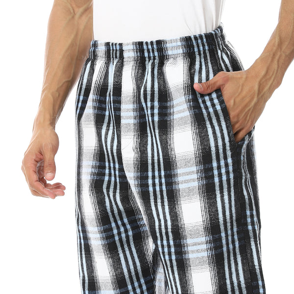 Plaid_Pattern_Elastic_Waist_Pajama_Bottom_-_Black,_White_&_Baby_Blue
