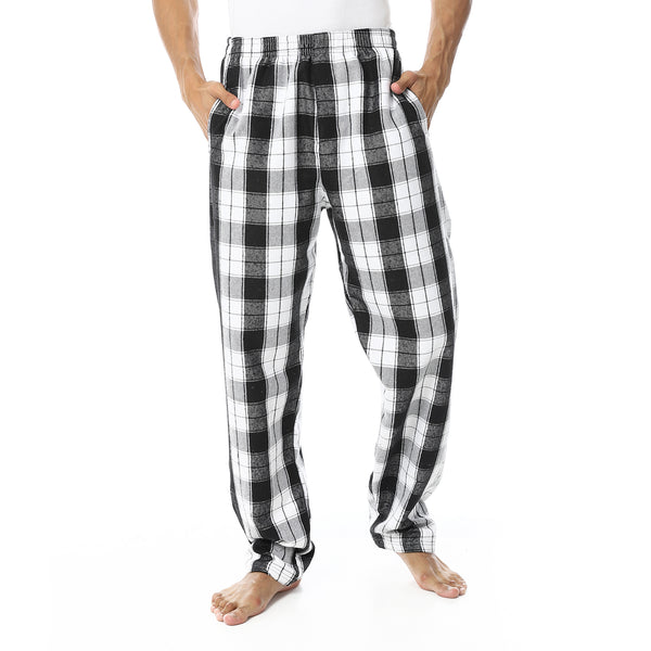 Plaid_Pattern_Elastic_Waist_Pajama_Bottom_-_Black_&_White