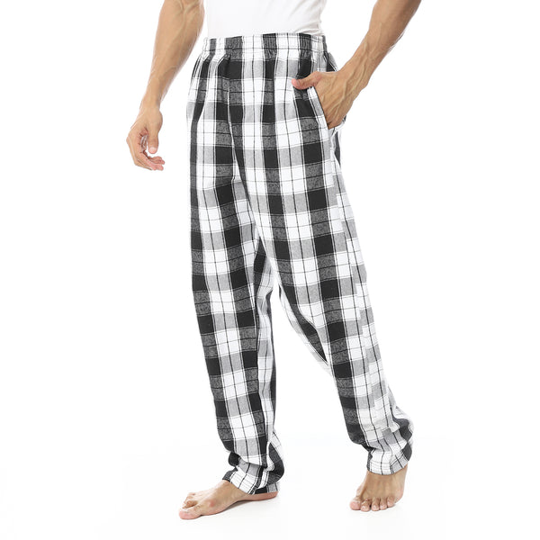 Plaid_Pattern_Elastic_Waist_Pajama_Bottom_-_Black_&_White