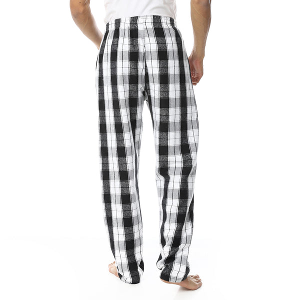 Plaid_Pattern_Elastic_Waist_Pajama_Bottom_-_Black_&_White