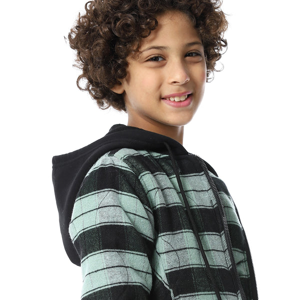 Plaid_Padded_Hooded_Boys_Jacket_-_Black_&_Mint_Green