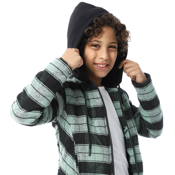 Plaid_Padded_Hooded_Boys_Jacket_-_Black_&_Mint_Green