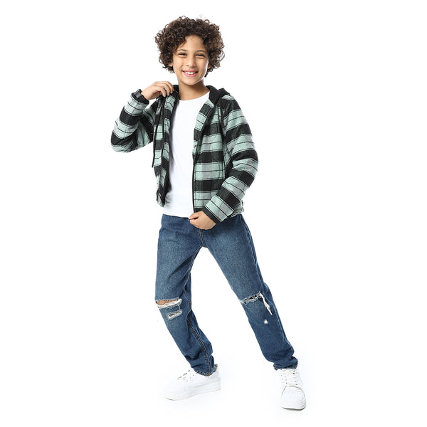 Plaid_Padded_Hooded_Boys_Jacket_-_Black_&_Mint_Green
