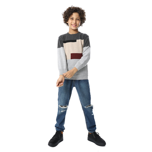 Crew_Neck_Slip_On_Boys_Pullover_-_Grey,_Beige_&_Black