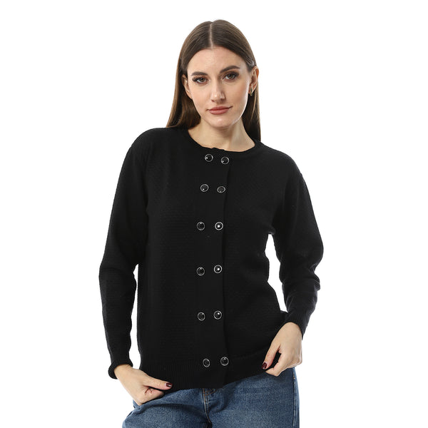 Double_Buttons_Black_Casual_Cardigan