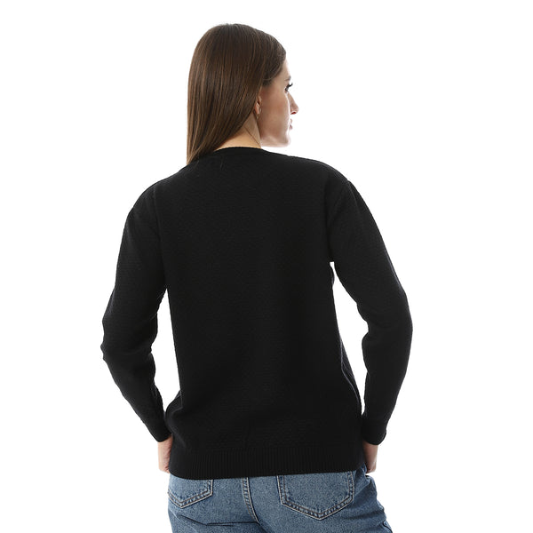 Double_Buttons_Black_Casual_Cardigan