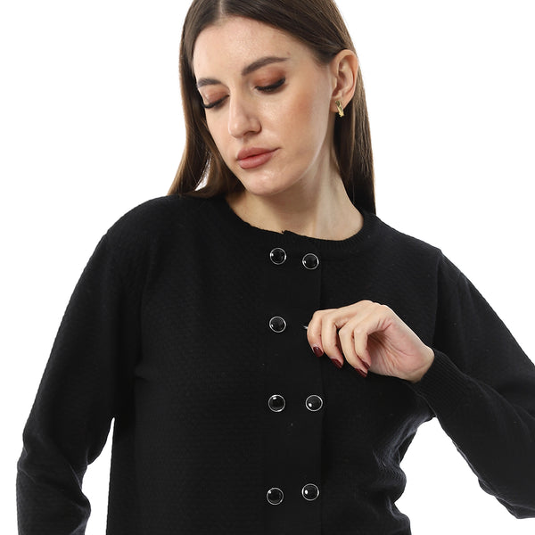 Double_Buttons_Black_Casual_Cardigan