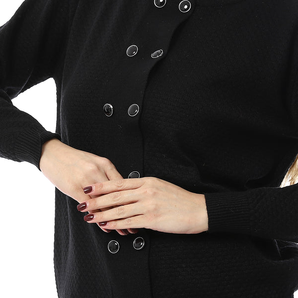 Double_Buttons_Black_Casual_Cardigan