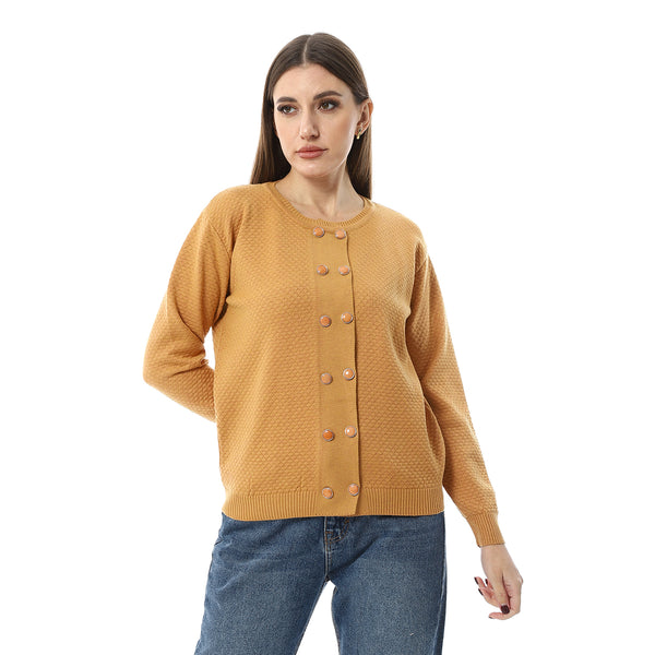 Double_Buttons_Pastel_Mustard_Casual_Cardigan