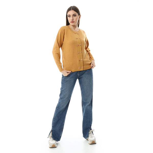 Double_Buttons_Pastel_Mustard_Casual_Cardigan