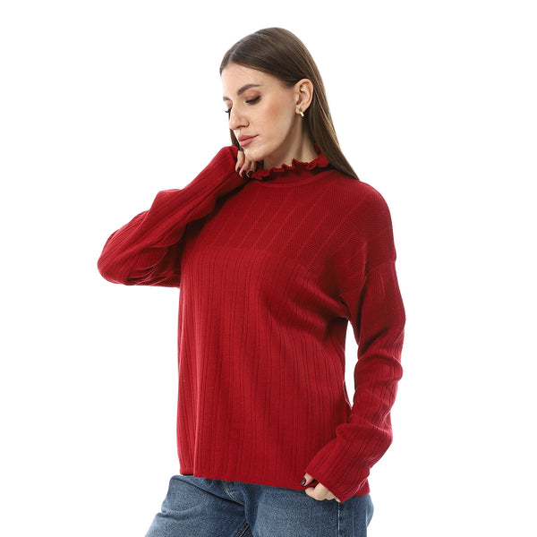 Mock_Neck_Mulit-Pattern_Wine_Red_Pullover