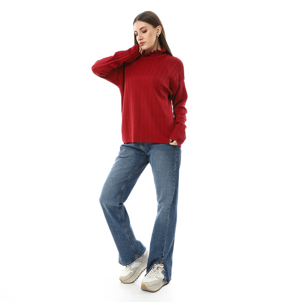 Mock_Neck_Mulit-Pattern_Wine_Red_Pullover