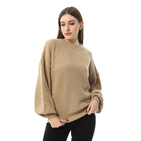 Buff_Beige_Round_Neck_Knitted_Pullover