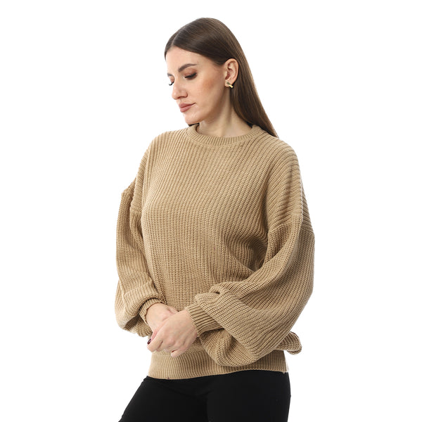 Buff_Beige_Round_Neck_Knitted_Pullover