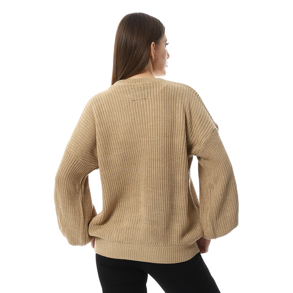 Buff_Beige_Round_Neck_Knitted_Pullover
