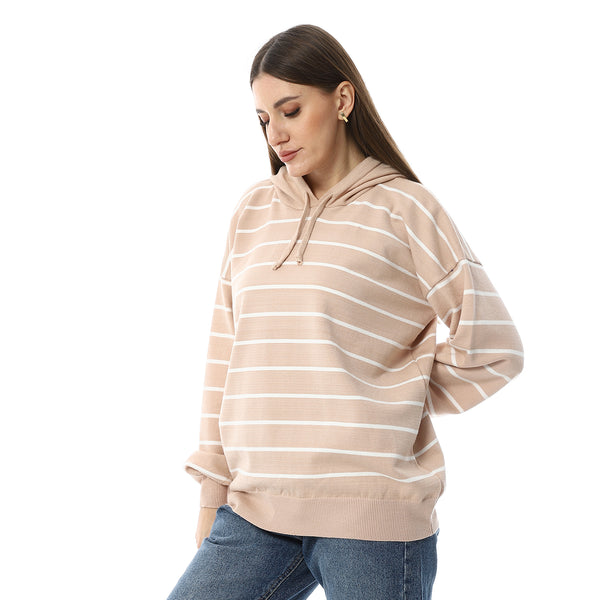 White_&_Beige_Stripped_Hooded_Pullover