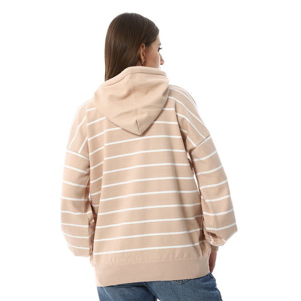 White_&_Beige_Stripped_Hooded_Pullover