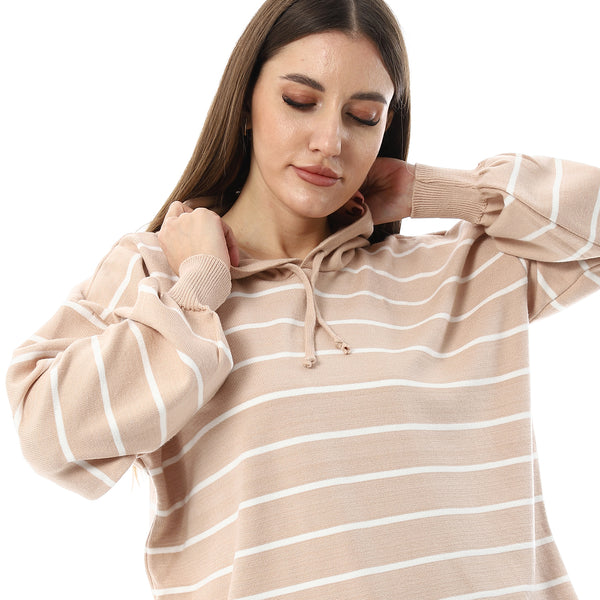 White_&_Beige_Stripped_Hooded_Pullover