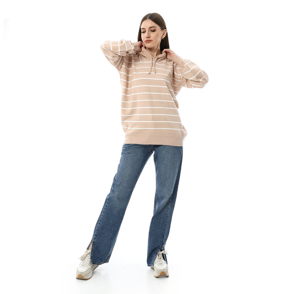 White_&_Beige_Stripped_Hooded_Pullover