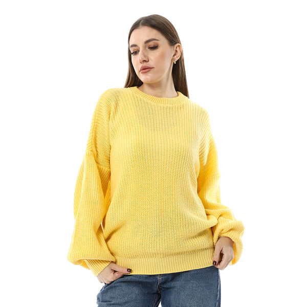 Bright_Yellow_Round_Neck_Knitted_Pullover
