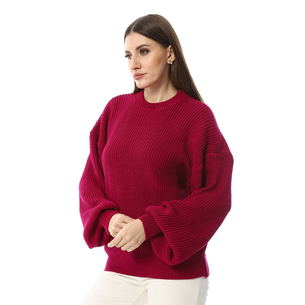 Rosewood_Pink_Round_Neck_Knitted_Pullover