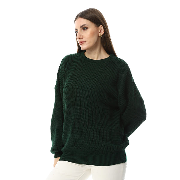 Dark_Emerald_Green_Round_Neck_Knitted_Pullover