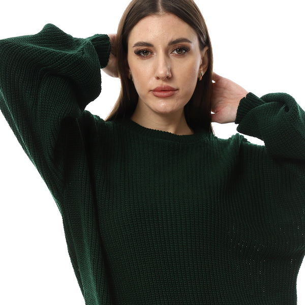 Dark_Emerald_Green_Round_Neck_Knitted_Pullover